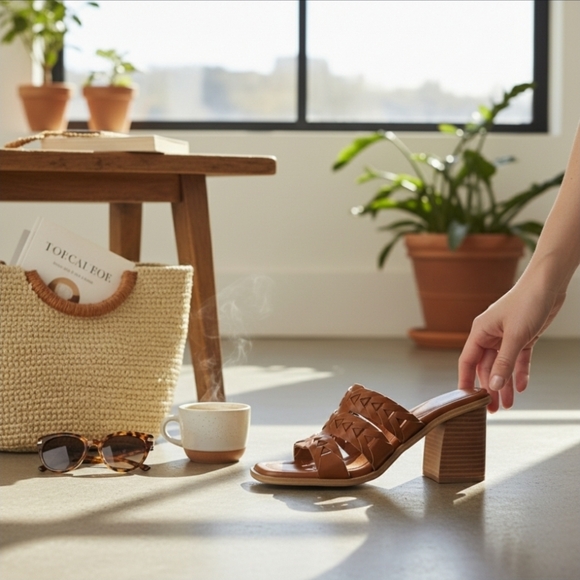 Marc Fisher Shoes - Marc Fisher Womens Slide On Braided Strappy Sandals Mules Sz 9.5 M Cognac Brown